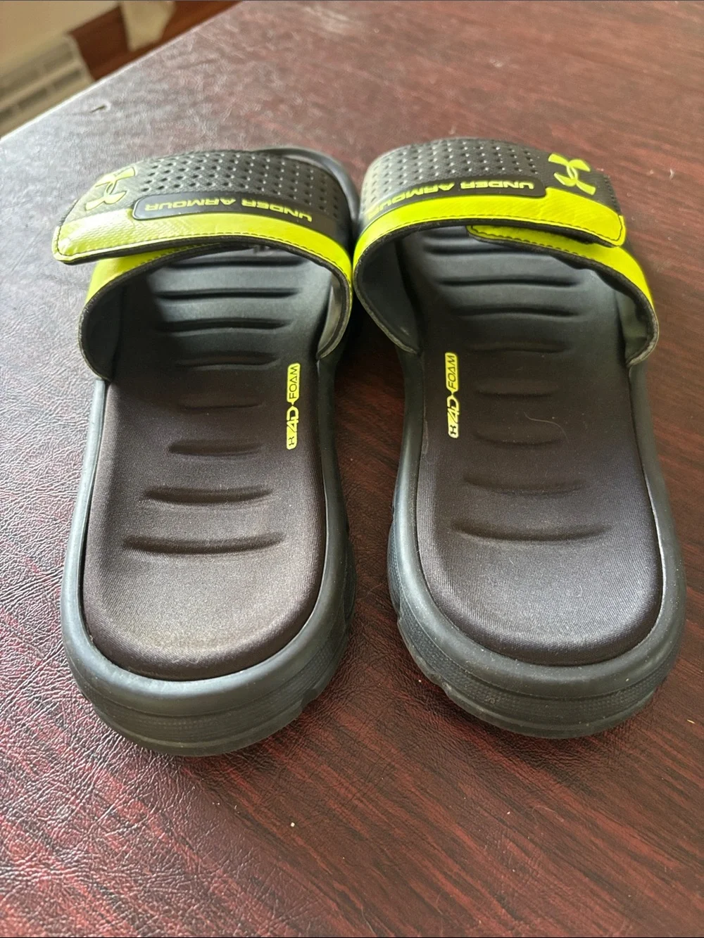 Under Armour Kids Black and Neon Yellow Slide Sandals